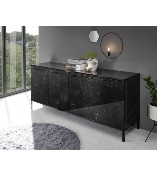 Buffet MANGO marbre noir brillant haute qualité 207 cm