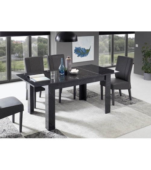 Table extensible MANGO marbre noir brillant haute qualité 137/185 x 79 x 90 cm