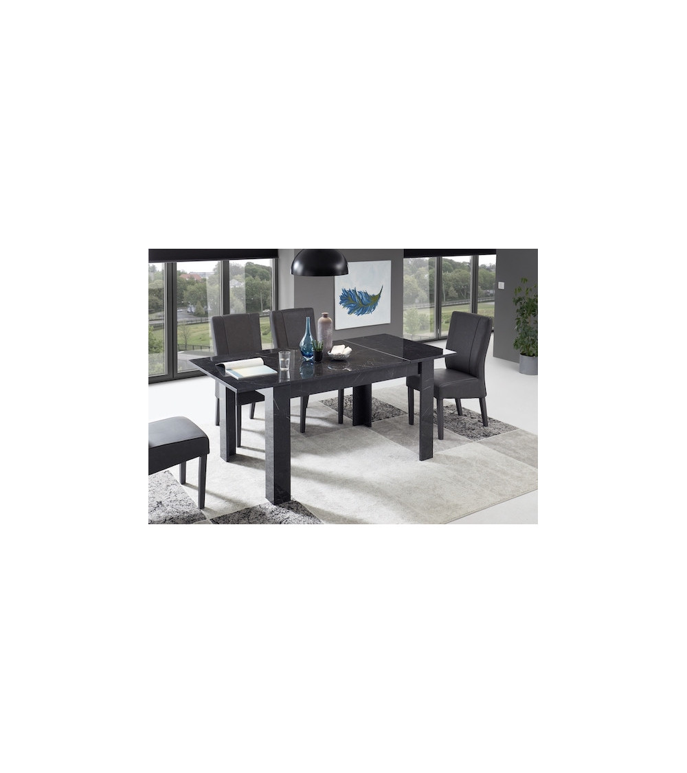 Table extensible MANGO marbre noir brillant haute qualité 137/185 x 79 x 90 cm
