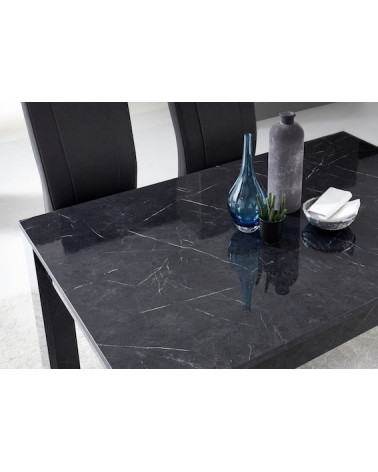 Table extensible MANGO marbre noir brillant haute qualité 137/185 x 79 x 90 cm