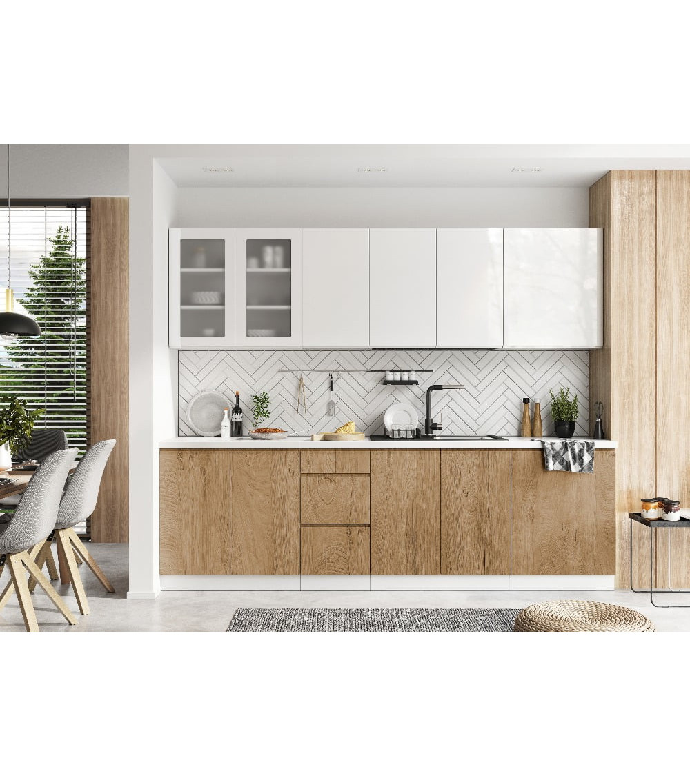 Conjunto muebles de cocina LIVIA TREND LINE blanco-madera 210 cm