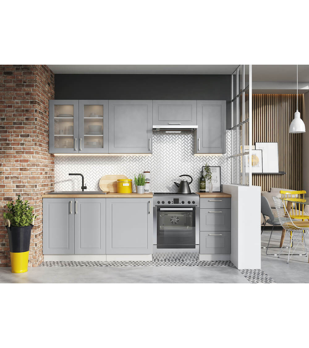 Conjunto muebles de cocina de esquina LUNA gris polvo/blanco 285x170 cm
