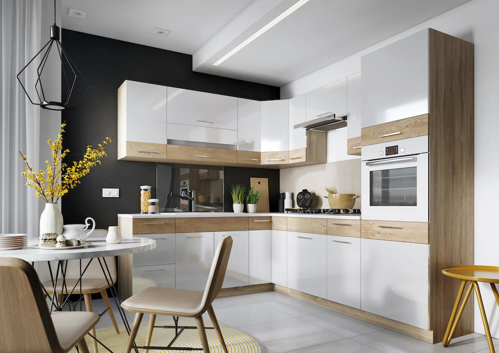 Conjunto muebles de cocina en esquina LIVIA TREND LINE blanco lacado