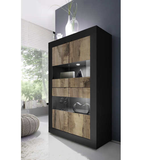 Vitrine BASIC noir mat/pero 102 x 162 x 43 cm