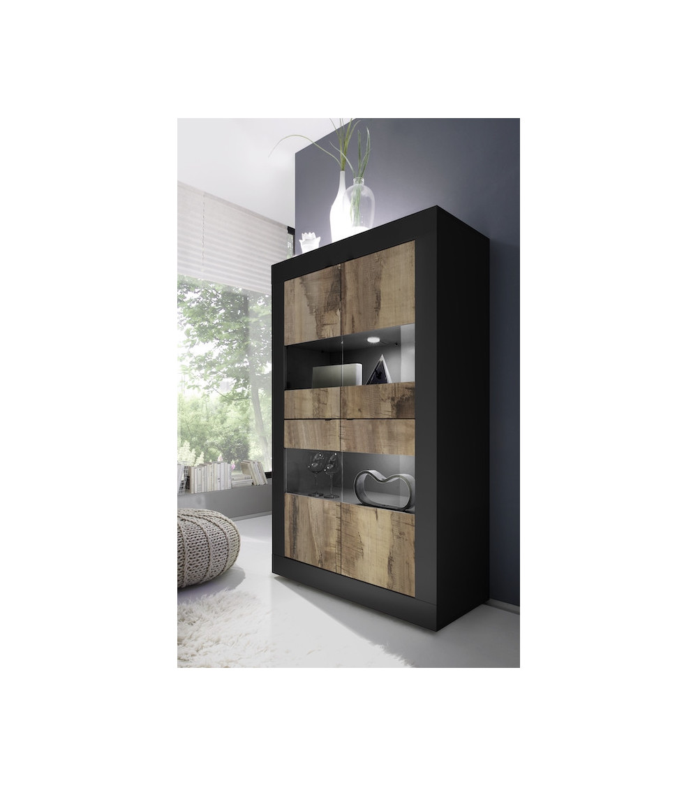 Vitrine BASIC noir mat/pero 102 x 162 x 43 cm