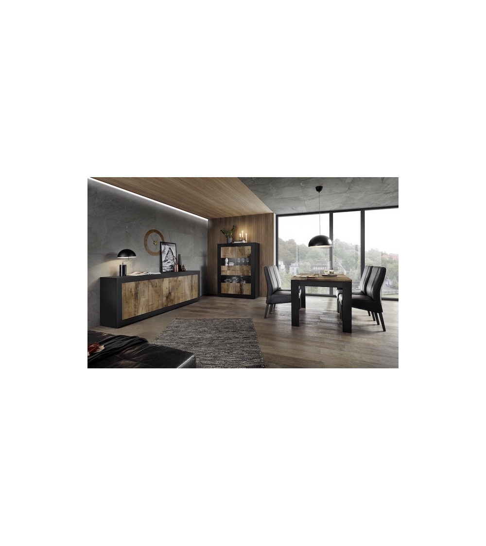 Buffet BASIC 4 portes noir mat/pero 207 cm