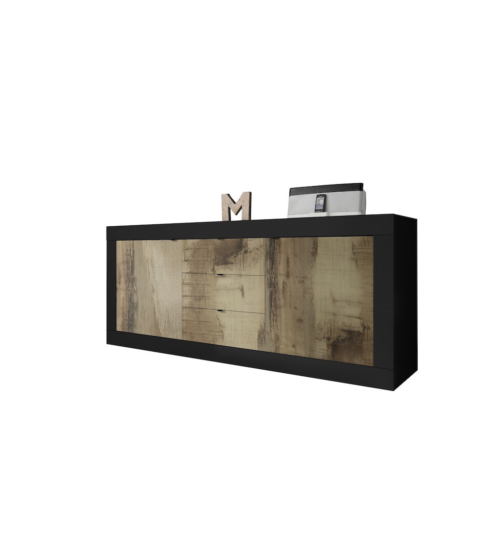 Buffet BASIC 2 portes 3 tiroirs noir mat/pero 210 cm