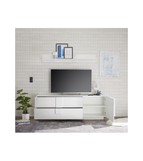 Meuble Tv 1 porte 2 tiroirs JUPITER bois mercure 182 cm