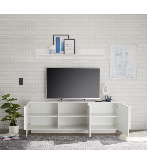 Mueble TV de 3 puertas JUPITER blanco lacado brillante 182 cm