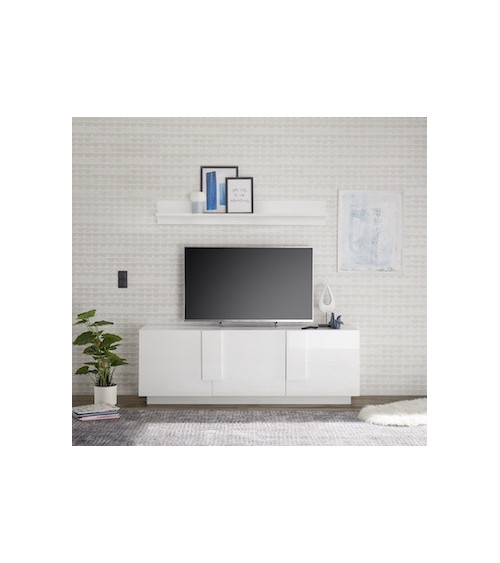 Meuble TV 3 portes JUPITER blanc laqué brillant 182 cm