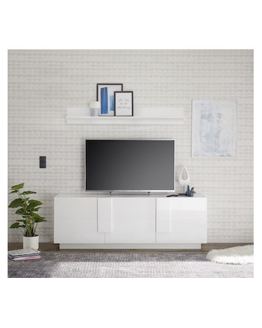 Meuble TV 3 portes JUPITER blanc laqué brillant 182 cm