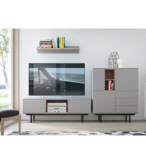 Conjunto reversible mueble TV, módulo superior 1 puerta, estante colgar,  221 cm - Alella - MEBLERO