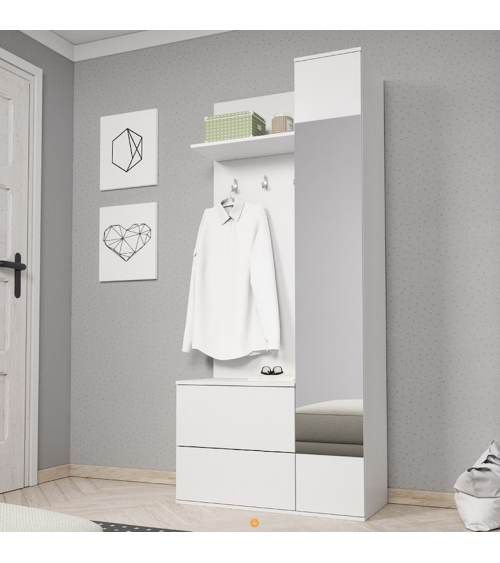 Mueble recibidor KALE 180 cm blanco y madera