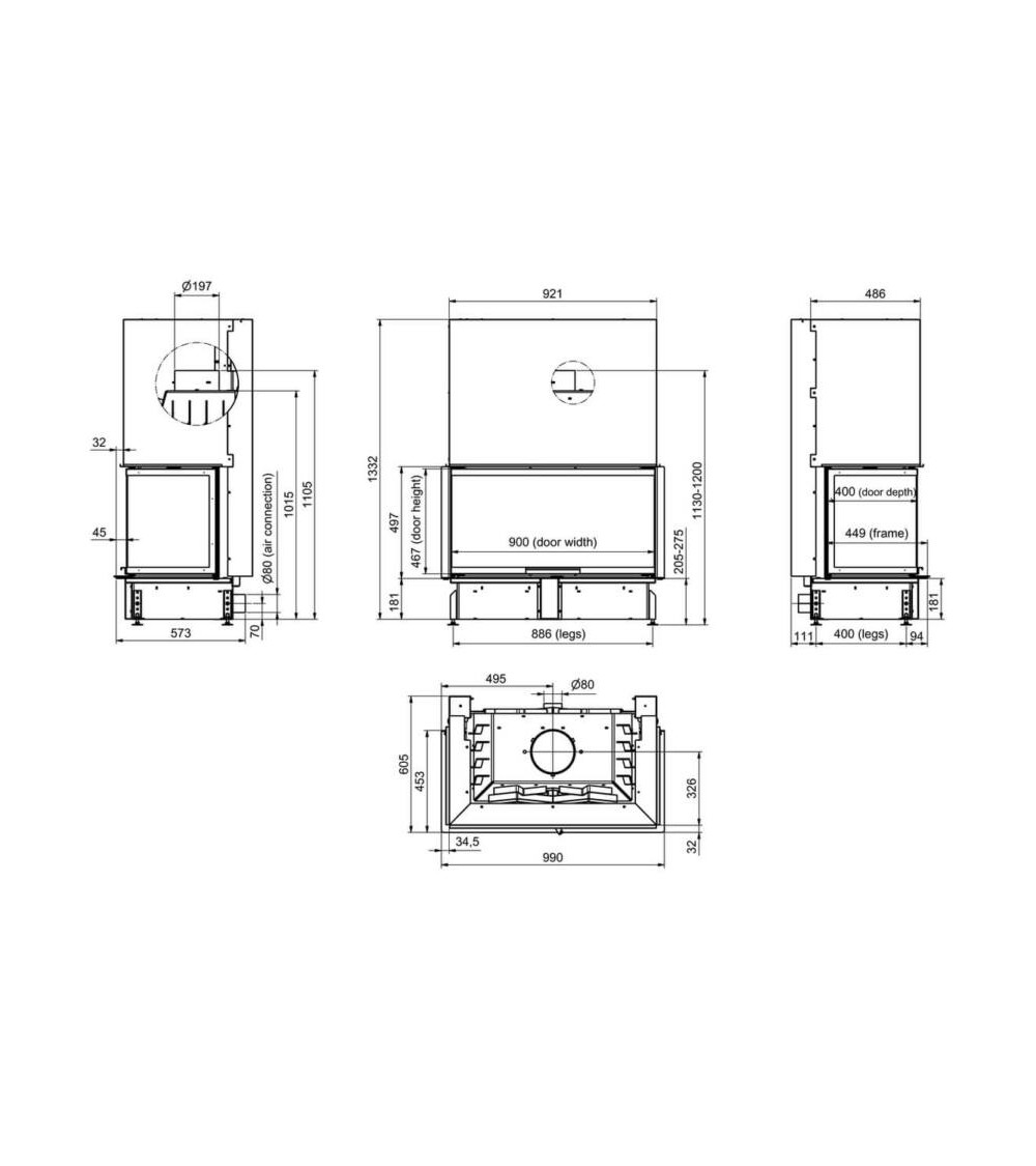 Insert de cheminée 100 CM EVO U LD 8-14kW