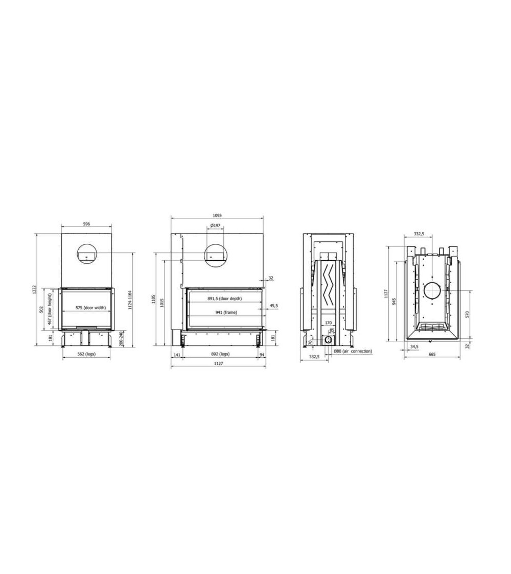 Inserto para chimenea 100 EVO V LD d200 110 CM 8-14kW PREMIUM
