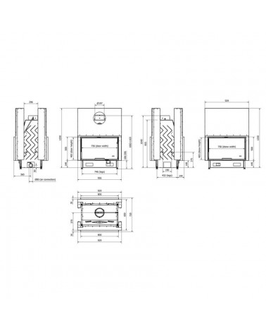 Inserto para chimenea 100 EVO TUNNEL LD d200 96 CM 8-14kW diseño de alta gama