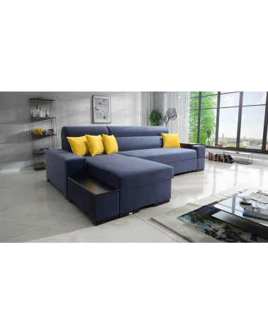 Sofá rinconera convertible AURORE 260 x 170 cm azul oscuro