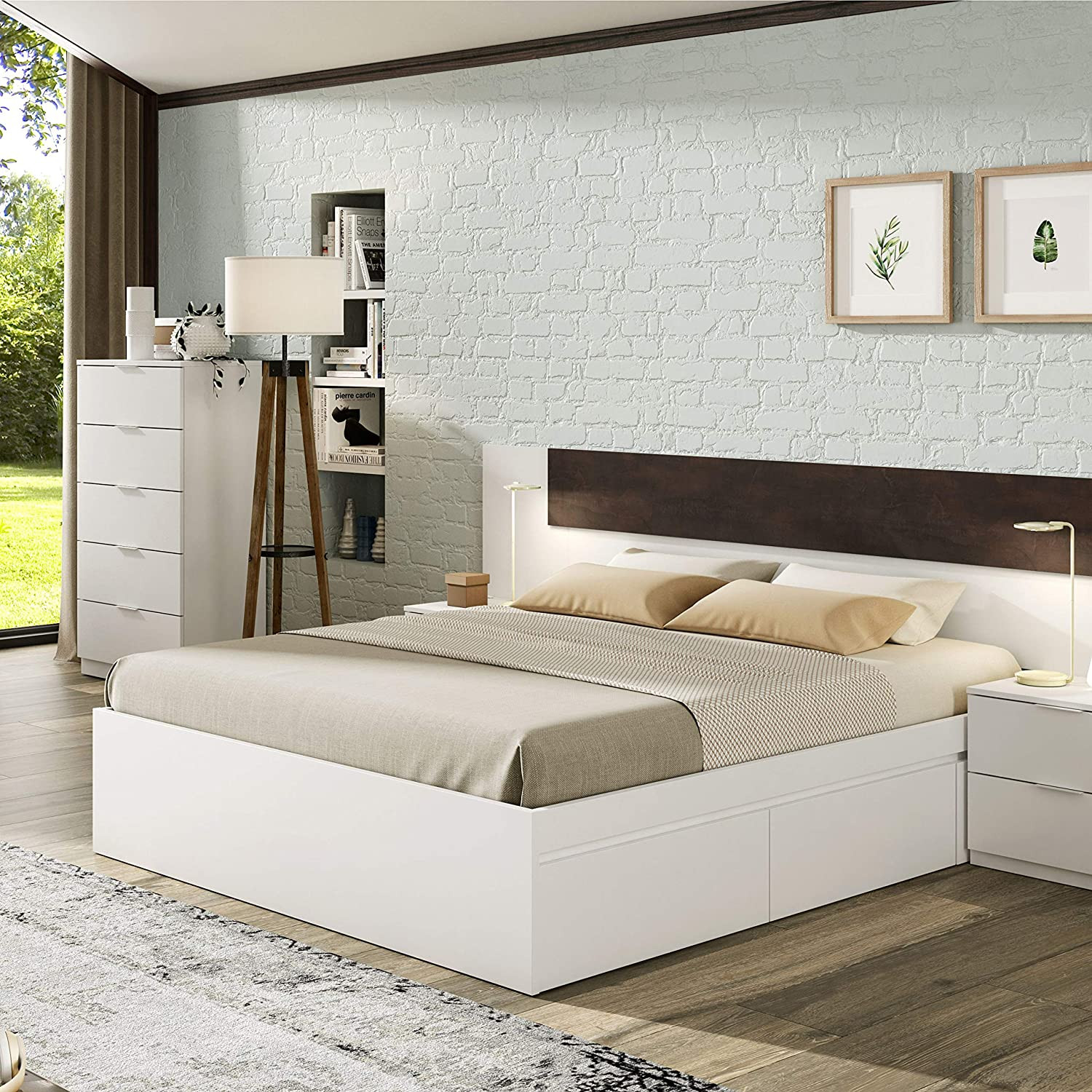 Cómoda blanca para dormitorio con 5 cajones, cómoda alta para
