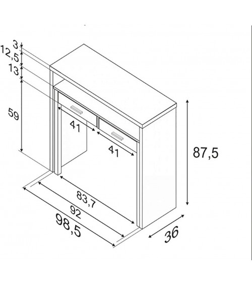 Bureau / Console Extensible 99 cm chêne canadian-blanc artik