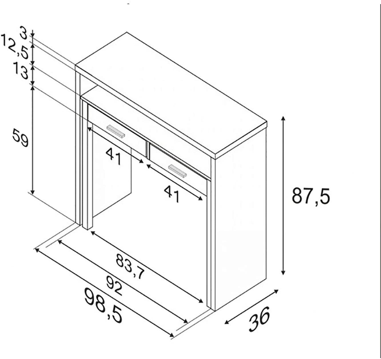 Mesa de escritorio extensible Seven (L x An x Al: 36 x 99 x 88 cm, Blanco)