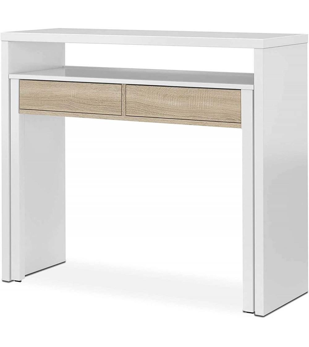 Bureau / Console Extensible 99 cm chêne canadian-blanc artik Bureau / Console Extensible 99 cm chêne canadian-blanc artik