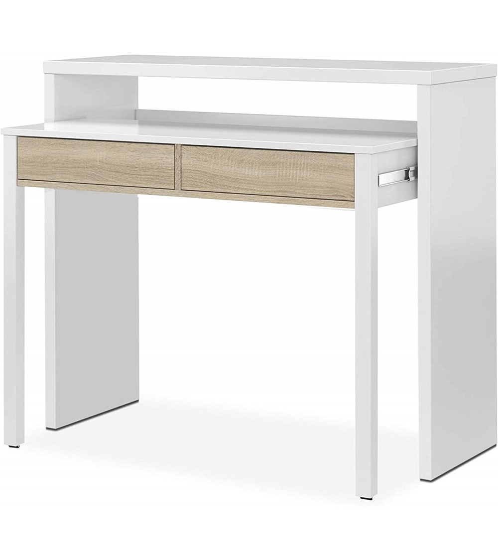 Bureau / Console Extensible 99 cm chêne canadian-blanc artik Bureau / Console Extensible 99 cm chêne canadian-blanc artik