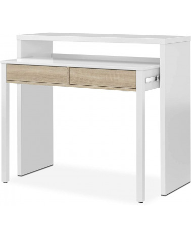 Bureau / Console Extensible 99 cm chêne canadian-blanc artik