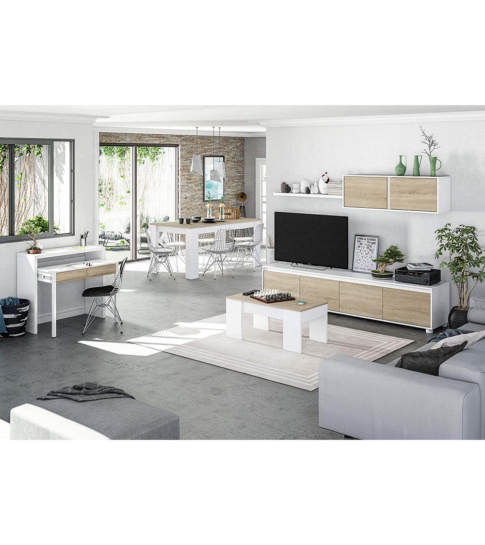 Bureau / Console Extensible 99 cm chêne canadian-blanc artik Bureau / Console Extensible 99 cm chêne canadian-blanc artik