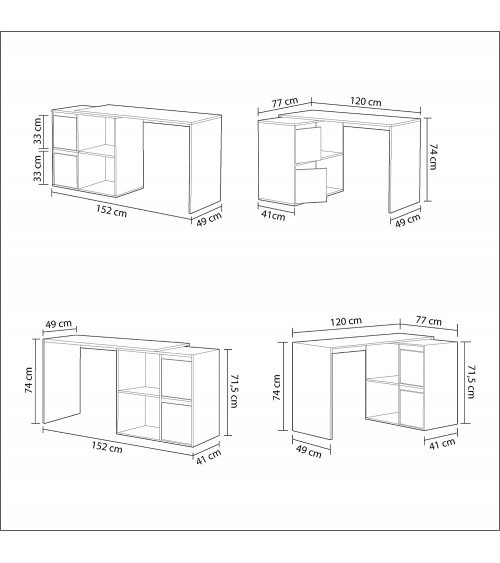 Escritorio modular de esquina con almacenaje - 4 posiciones de montaje posibles, blanco artik