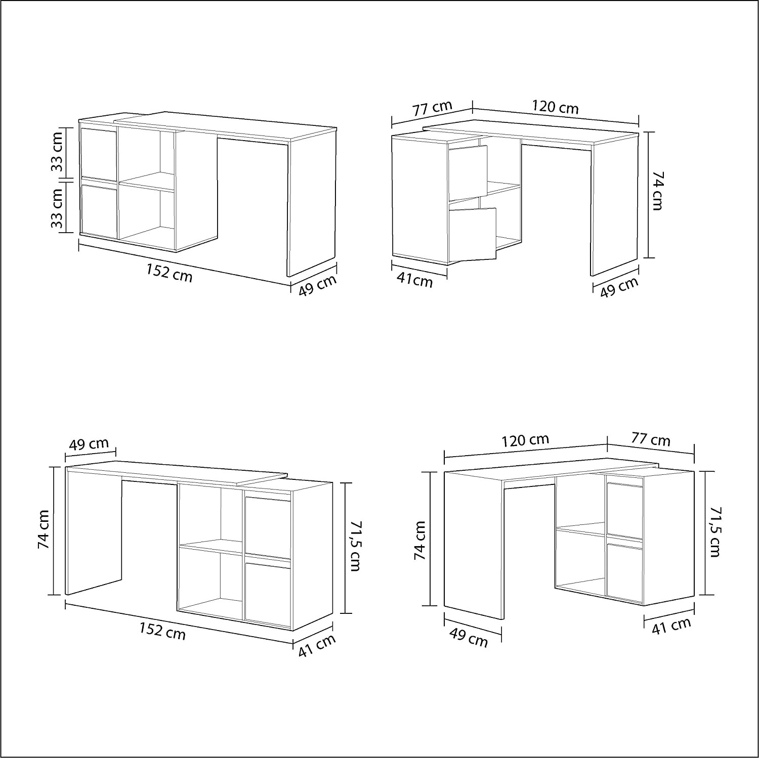 Escritorio modular de esquina con almacenaje - 4 posiciones de
