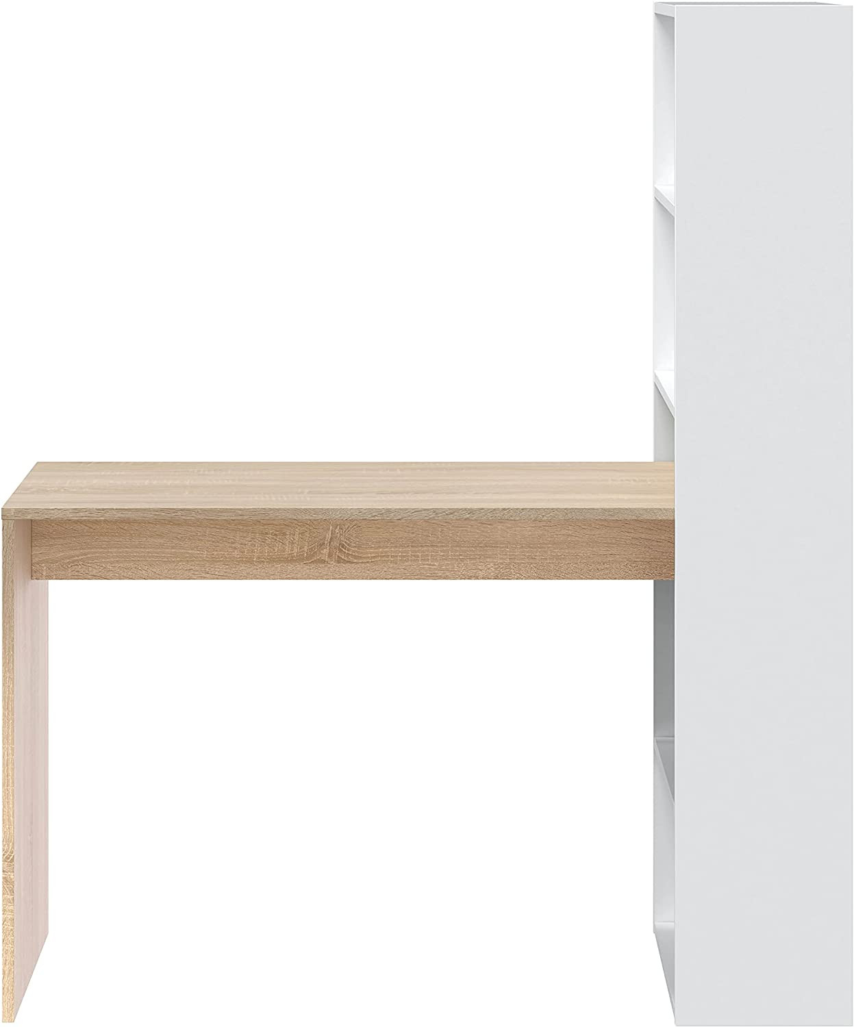 Bureau avec étagère Fekadu L120cm Chêne clair, Blanc et Anthracite