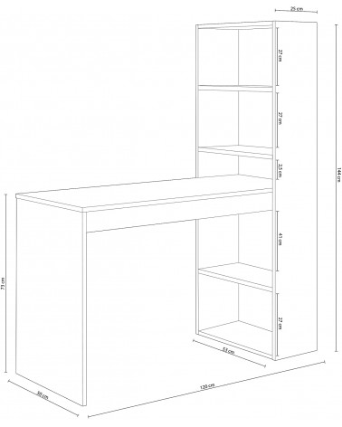 Bureau + étagère intégrée 120 x 144 cm blanc artik-chêne canadian