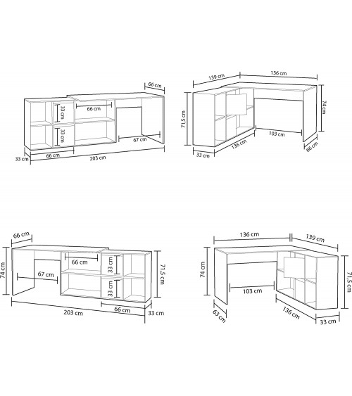 Escritorio modular con almacenaje - 4 posiciones de montaje posibles, blanco artik-cemento
