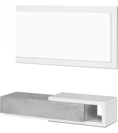 Mueble de entrada reversible 1 cajón + espejo 95 x 26 x 19 cm cemento-blanco artik