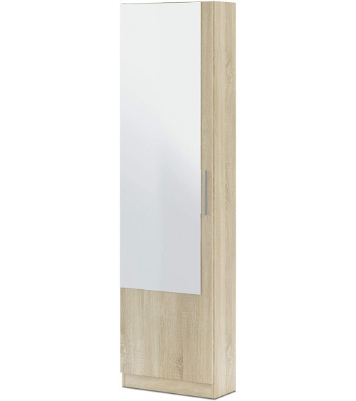 Mueble zapatero de 1 puerta con espejo 50 x 22 x 180 cm roble canadian