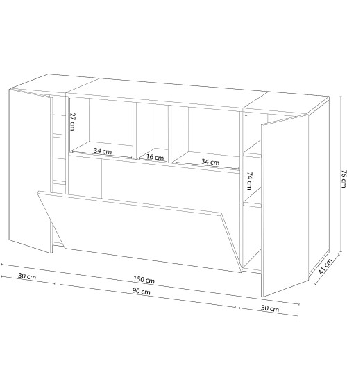 Buffet 3 portes 150 x 41 x 76 cm chêne Alaska-gris anthracite