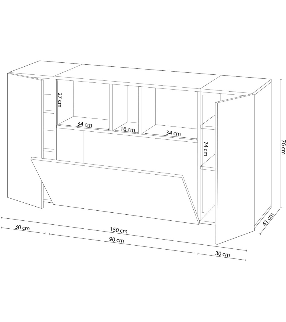 Aparador de 3 puertas 150 x 41 x 76 cm roble Alaska-blanco artik