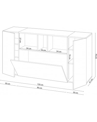 Buffet 3 portes 150 x 41 x 76 cm chêne Alaska-gris anthracite