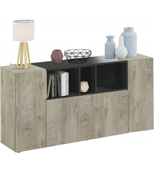 Buffet 3 portes 150 x 41 x 76 cm chêne Alaska-gris anthracite