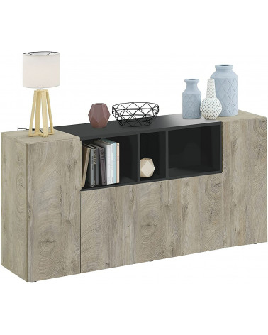 Buffet 3 portes 150 x 41 x 76 cm chêne Alaska-gris anthracite