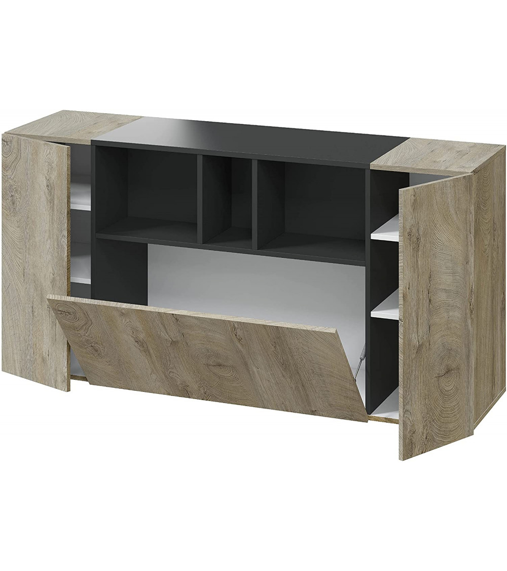 Buffet 3 portes 150 x 41 x 76 cm chêne Alaska-gris anthracite Buffet 3 portes 150 x 41 x 76 cm chêne Alaska-gris anthracite
