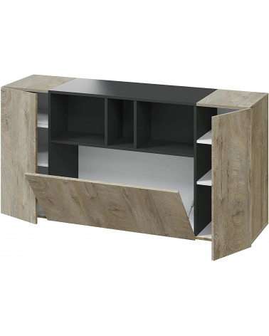 Buffet 3 portes 150 x 41 x 76 cm chêne Alaska-gris anthracite