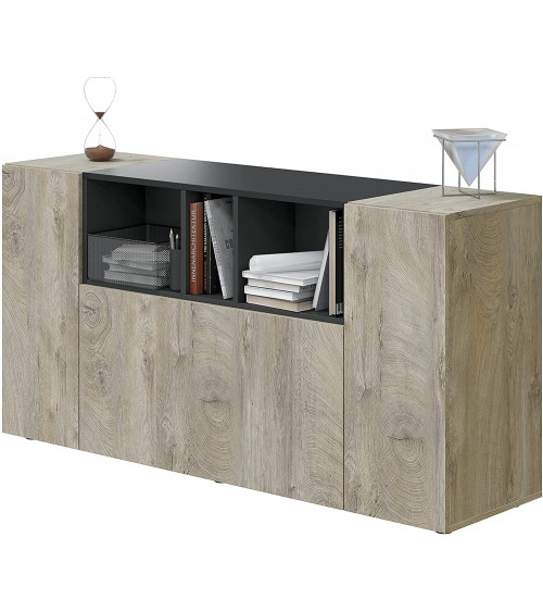 Buffet 3 portes 150 x 41 x 76 cm chêne Alaska-gris anthracite