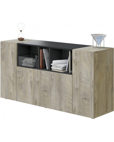 Buffet 3 portes 150 x 41 x 76 cm chêne Alaska-gris anthracite