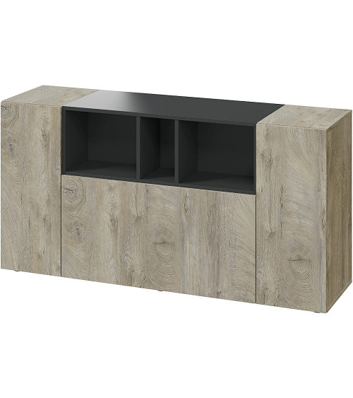 Buffet 3 portes 150 x 41 x 76 cm chêne Alaska-gris anthracite