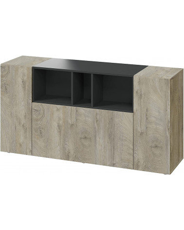 Buffet 3 portes 150 x 41 x 76 cm chêne Alaska-gris anthracite