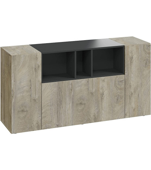 Buffet 3 portes 150 x 41 x 76 cm chêne Alaska-gris anthracite