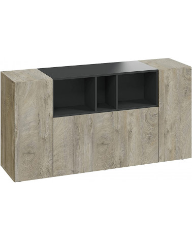 Buffet 3 portes 150 x 41 x 76 cm chêne Alaska-gris anthracite