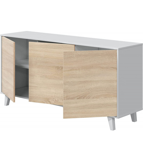 Buffet 3 portes 154 x 41 x 75 cm chêne canadian-blanc brillant