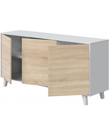 Buffet 3 portes 154 x 41 x 75 cm chêne canadian-blanc brillant